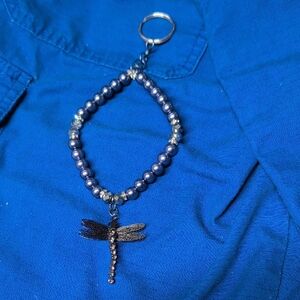 Silver Beaded Dragonfly Keychain